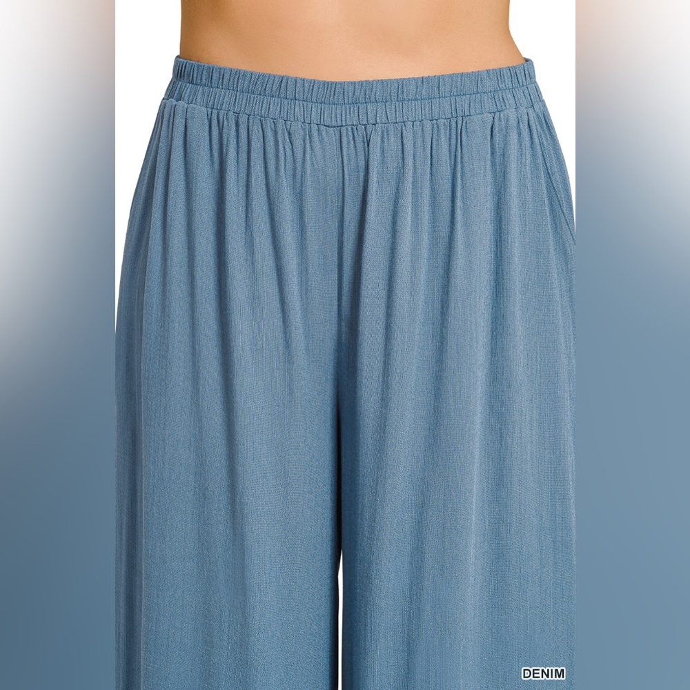 Zenana WOVEN ELASTIC BAND PANTS WITH POCKET - Picture 3 of 5